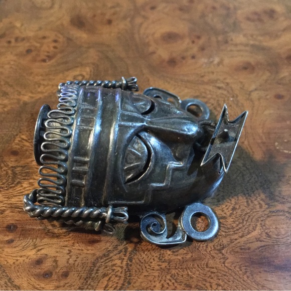 Los Castillo Articulated Sterling Silver Aztec Mask Brooch Mid Century Taxco - Picture 4 of 12